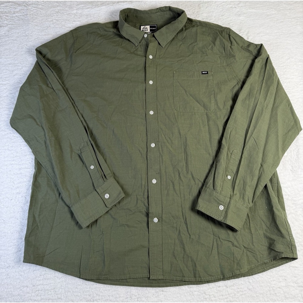 REEF Stuart Work Shirt Mens XXL Olive Green Long Sleeve Button Up NWT